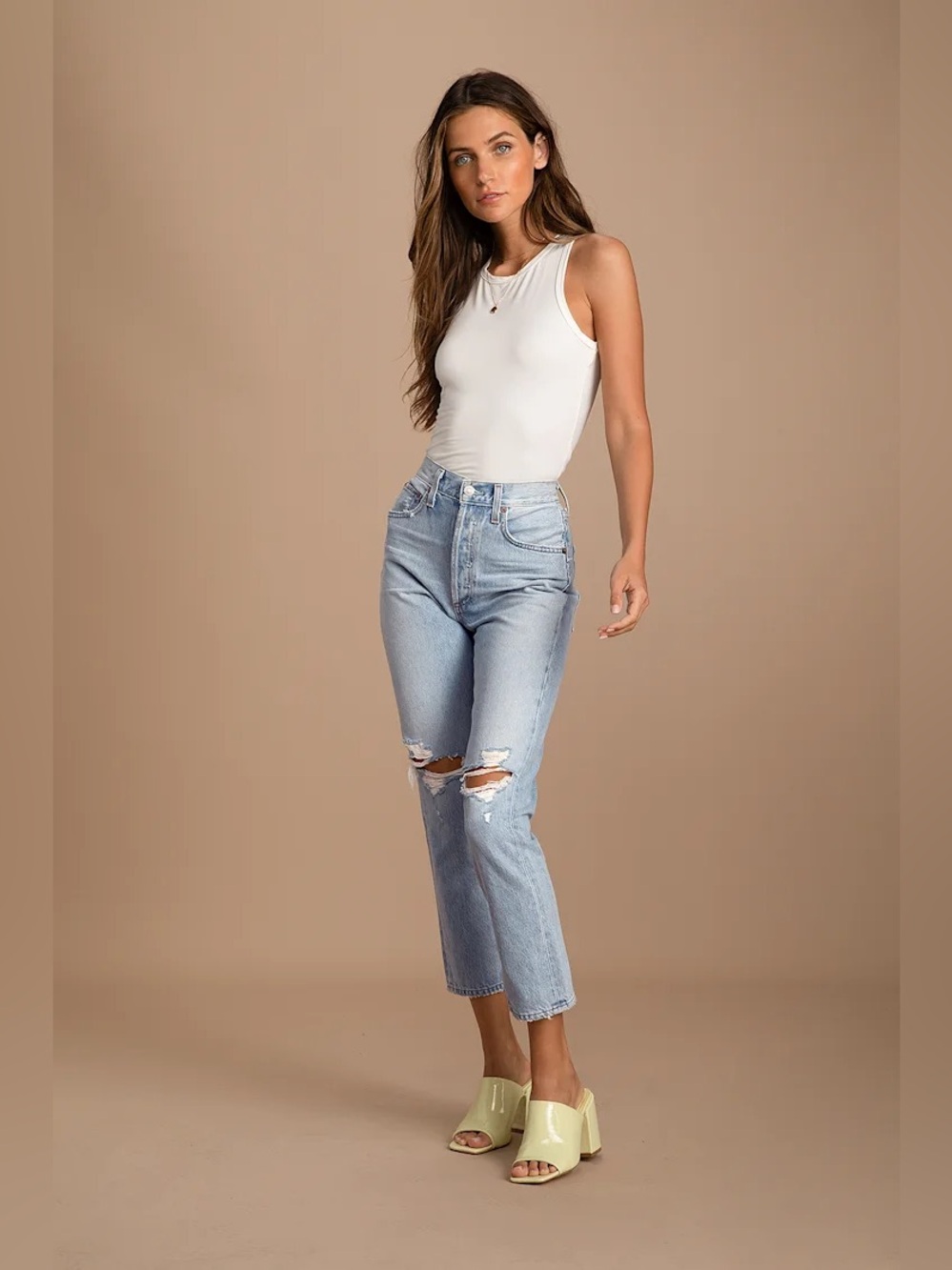 Agolde Riley Light Wash High Rise Distressed Straight Cropped Jeans Size 27